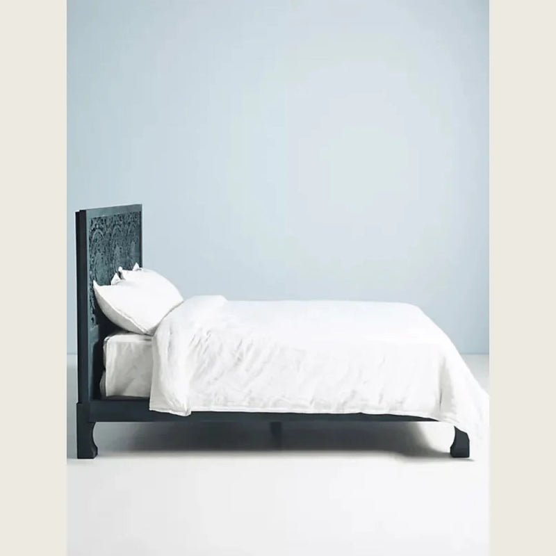 Hand Carved Low Lombok Bed Indian Wooden Bed Design Beds & Bed Frames - Bone Inlay Furnitures