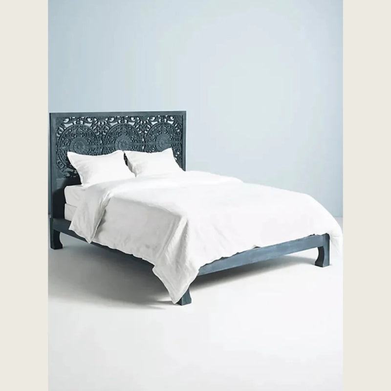 Hand Carved Low Lombok Bed Indian Wooden Bed Design Beds & Bed Frames - Bone Inlay Furnitures