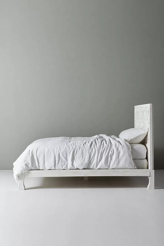 Hand Carved Low Lombok Bed Indian Wooden Bed Design Beds & Bed Frames - Bone Inlay Furnitures