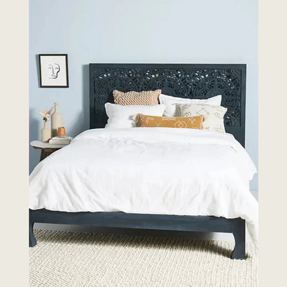 Hand Carved Low Lombok Bed Indian Wooden Bed Design Beds & Bed Frames - Bone Inlay Furnitures