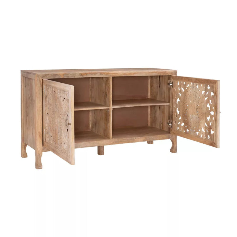 Hand - Carved Mandala - inspired Botanical patterns Media Console | Media Console - Bone Inlay Furnitures