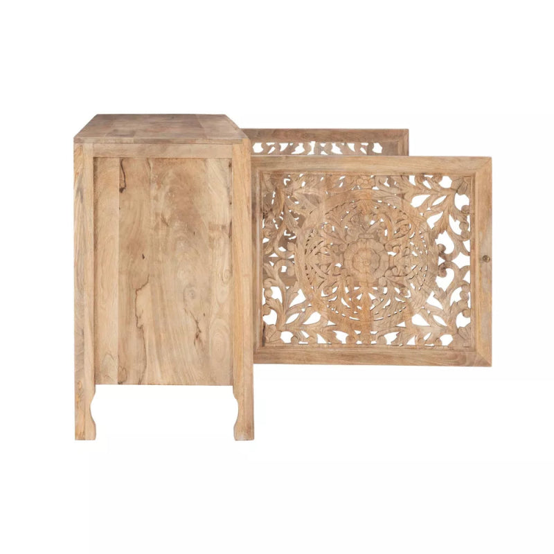 Hand - Carved Mandala - inspired Botanical patterns Media Console | Media Console - Bone Inlay Furnitures