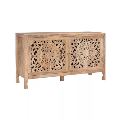Hand - Carved Mandala - inspired Botanical patterns Media Console | Media Console - Bone Inlay Furnitures