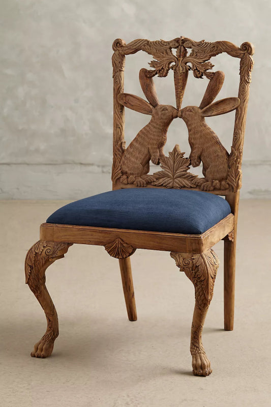 Hand Carved Menagerie Bunny Dining Chair | Wooden Dining Room Decor Dining Chair - Bone Inlay Furnitures