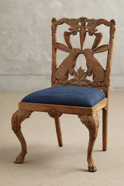 Hand Carved Menagerie Bunny Dining Chair | Wooden Dining Room Decor Dining Chair - Bone Inlay Furnitures