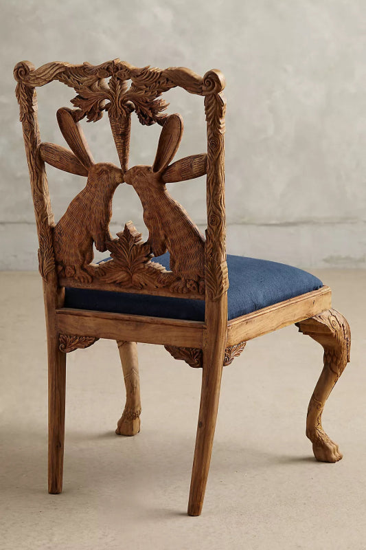 Hand Carved Menagerie Bunny Dining Chair | Wooden Dining Room Decor Dining Chair - Bone Inlay Furnitures