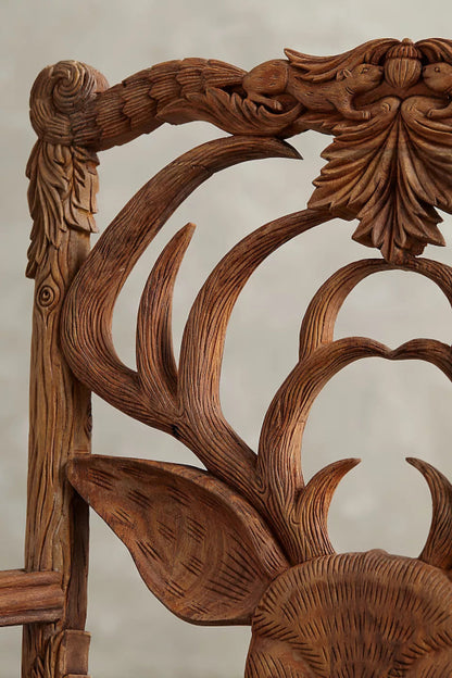 Hand Carved Menagerie Deer Armchair | Handmade Wooden Dining Chair Dining Chair - Bone Inlay Furnitures