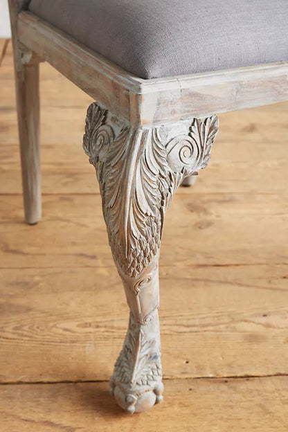 Hand-carved Washed Grey Wooden Owl Chair