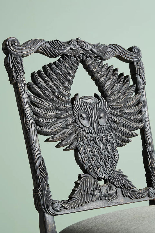 Hand Carved Menagerie Owl Dining Chair Wooden Dining Chair - Bone Inlay Furnitures