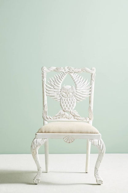 Hand Carved Menagerie Owl Dining Chair Wooden Dining Chair - Bone Inlay Furnitures