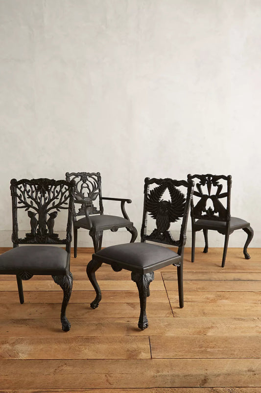 Hand Carved Menagerie Owl Dining Chair Wooden Dining Chair - Bone Inlay Furnitures