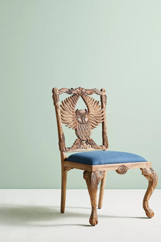 Hand Carved Menagerie Owl Dining Chair Wooden Dining Chair - Bone Inlay Furnitures