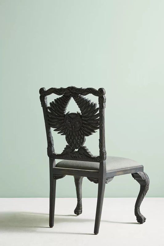 Hand Carved Menagerie Owl Dining Chair Wooden Dining Chair - Bone Inlay Furnitures