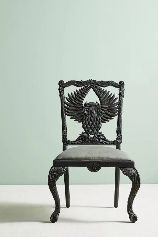 Hand Carved Menagerie Owl Dining Chair Wooden Dining Chair - Bone Inlay Furnitures