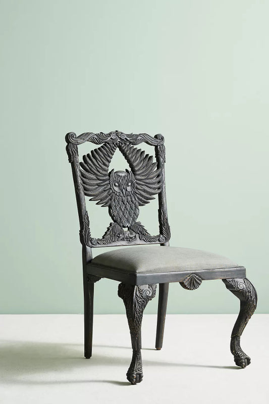 Hand Carved Menagerie Owl Dining Chair Wooden Dining Chair - Bone Inlay Furnitures