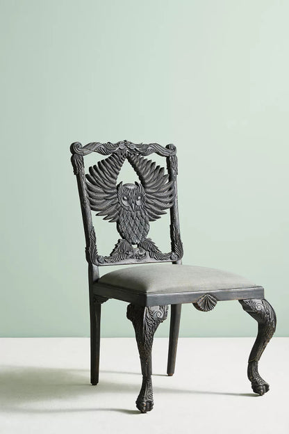 Hand Carved Menagerie Owl Dining Chair Wooden Dining Chair - Bone Inlay Furnitures