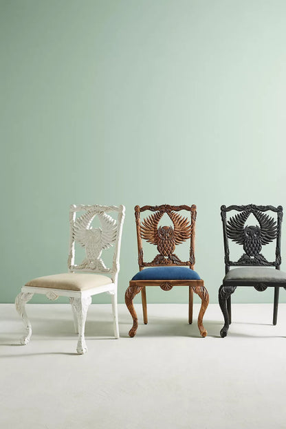 Hand Carved Menagerie Owl Dining Chair Wooden Dining Chair - Bone Inlay Furnitures