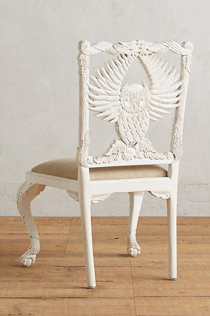 Hand Carved Menagerie Owl Dining Chair Wooden Dining Chair - Bone Inlay Furnitures