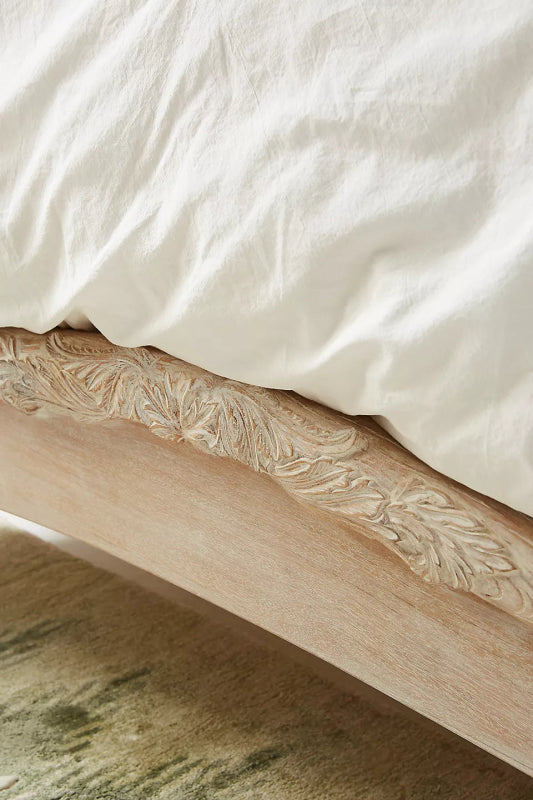 Hand Carved Menagerie Platform Bed | Solid Wooden Bed | Indian Furniture Beds & Bed Frames - Bone Inlay Furnitures