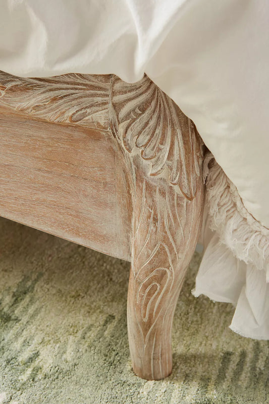 Hand Carved Menagerie Platform Bed | Solid Wooden Bed | Indian Furniture Beds & Bed Frames - Bone Inlay Furnitures