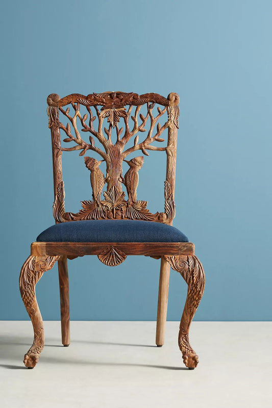 Hand Carved Menagerie Woodpecker Dining Chair | Wooden Dining Table Chair Dining Chair - Bone Inlay Furnitures