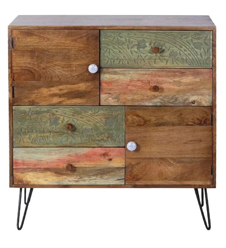 Hand Carved Multicolored Dresser | Wooden Chest of Drawer Chest of Drawers - Bone Inlay Furnitures