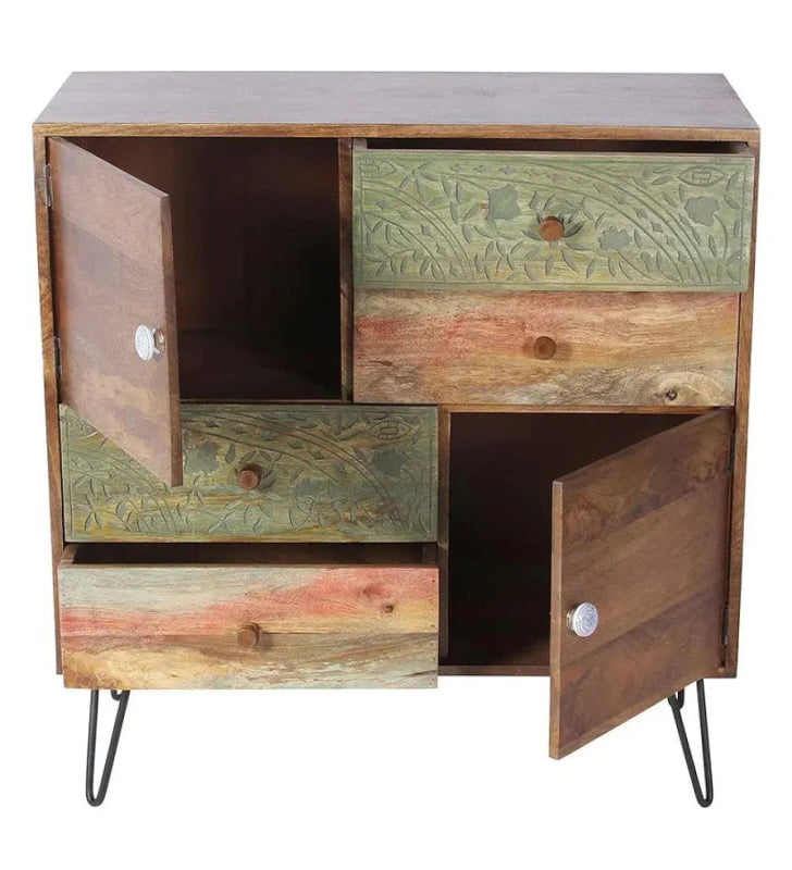 Hand Carved Multicolored Dresser | Wooden Chest of Drawer Chest of Drawers - Bone Inlay Furnitures