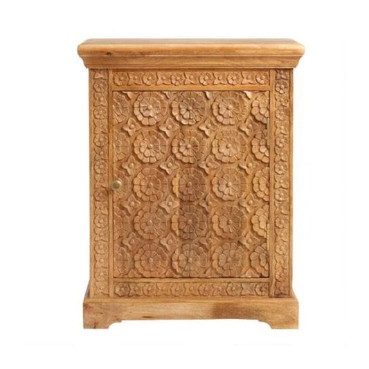 Hand Carved Nightstand | Handmade Natural Color Bedside Table Nightstand - Bone Inlay Furnitures