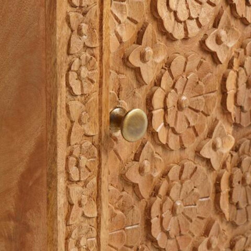 Hand Carved Nightstand | Handmade Natural Color Bedside Table Nightstand - Bone Inlay Furnitures