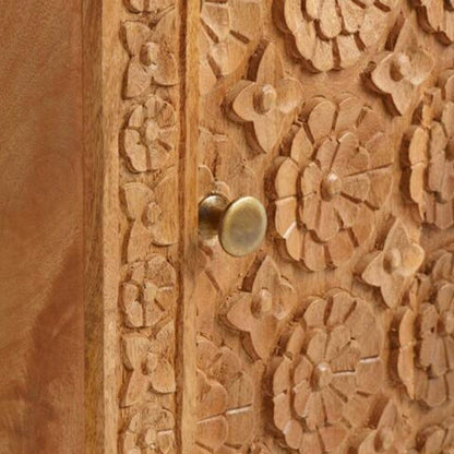 Hand Carved Nightstand | Handmade Natural Color Bedside Table Nightstand - Bone Inlay Furnitures