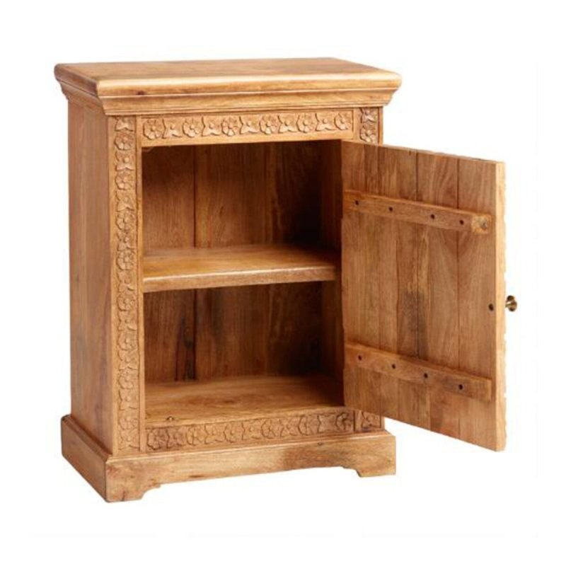 Hand Carved Nightstand | Handmade Natural Color Bedside Table Nightstand - Bone Inlay Furnitures