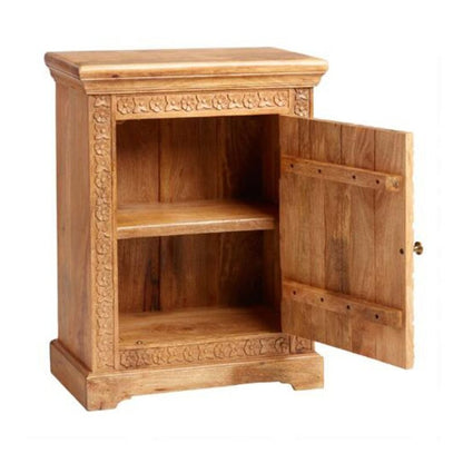 Hand Carved Nightstand | Handmade Natural Color Bedside Table Nightstand - Bone Inlay Furnitures