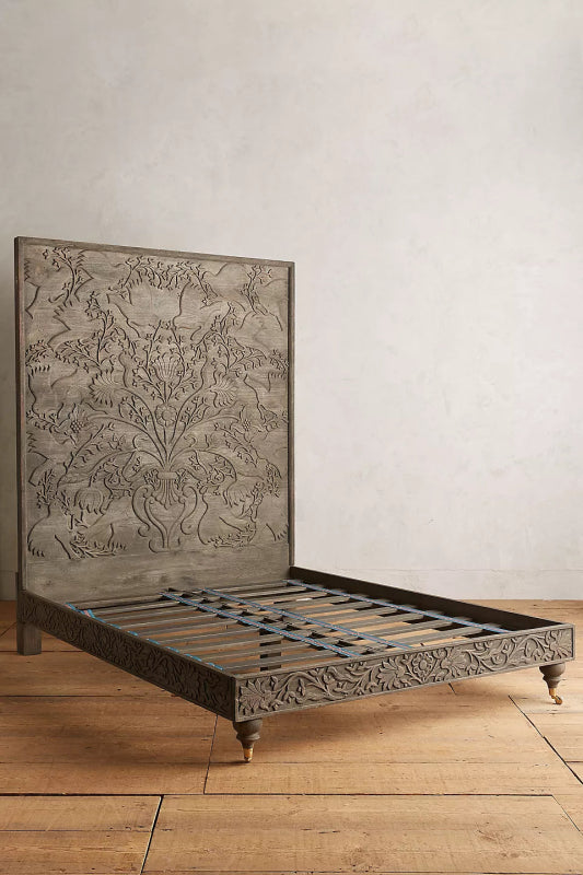Hand Carved Odelina Bed Indian Design Solid Wooden | Indian Furniture Beds & Bed Frames - Bone Inlay Furnitures