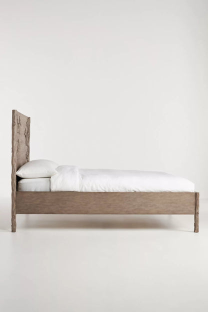 Hand Carved Ornithology Floral Design Natural Color Wooden Bed with Headboard Bed - Bone Inlay Furnitures