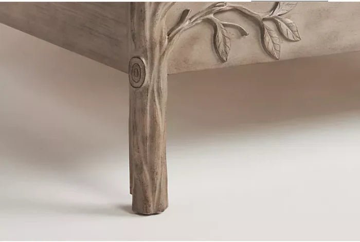 Hand carved Ornithology Floral Design Natural Color Wooden Bed With Headboard Bed - Bone Inlay Furnitures