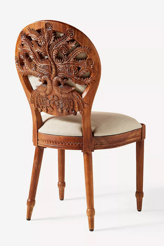 Hand Carved Peacock Design Dining Chair | Indian Wooden Chair Dining Chair - Bone Inlay Furnitures
