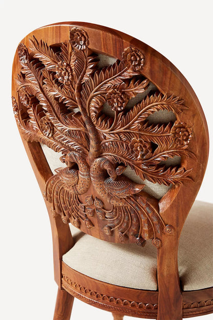 Hand Carved Peacock Design Dining Chair | Indian Wooden Chair Dining Chair - Bone Inlay Furnitures