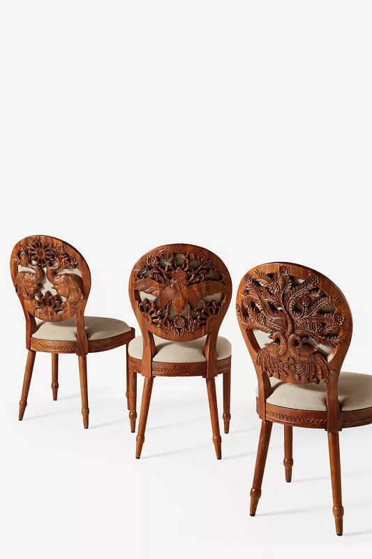 Hand Carved Peacock Design Dining Chair | Indian Wooden Chair Dining Chair - Bone Inlay Furnitures