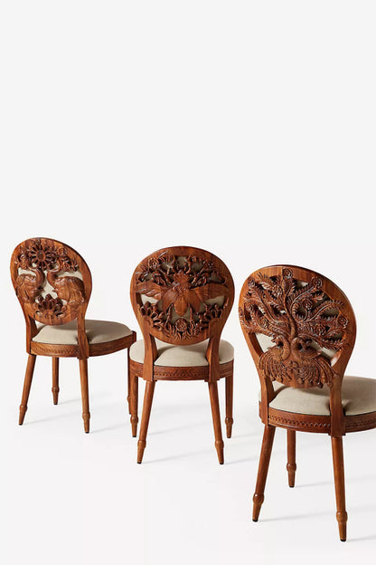 Hand Carved Peacock Design Dining Chair | Indian Wooden Chair Dining Chair - Bone Inlay Furnitures