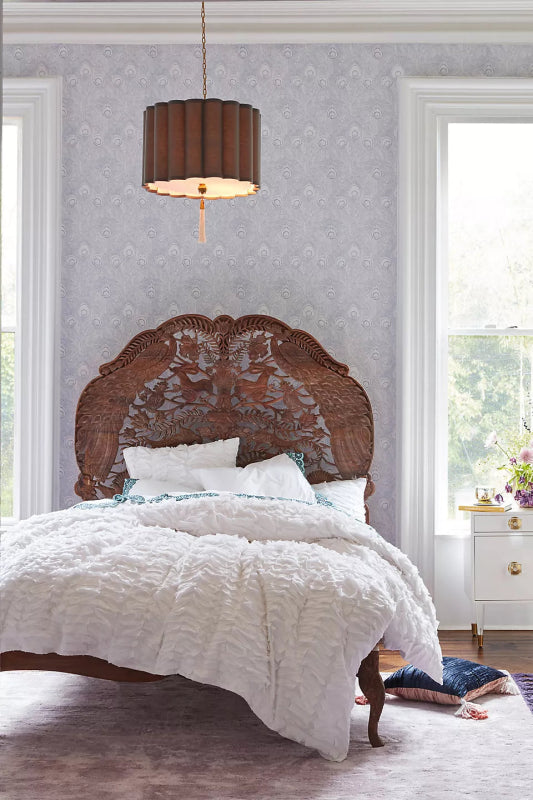 Hand Carved Peacock Woodland Bed |Custom Design Wooden Peacock Bed Bed - Bone Inlay Furnitures