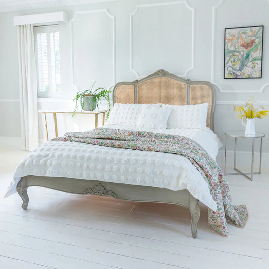 Hand Carved Rattan Low Footboard Luxury Bed Beds & Bed Frames - Bone Inlay Furnitures