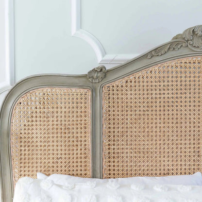 Hand Carved Rattan Low Footboard Luxury Bed Beds & Bed Frames - Bone Inlay Furnitures