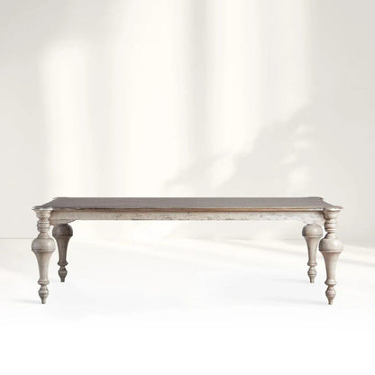 Hand Carved Rectangle Dining Table | Indian White Dining Table Dining Table - Bone Inlay Furnitures