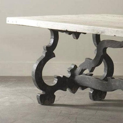 Hand Carved Rectangle Pedestal Dining Table with Scroll Legs in Natural Finish Dining Table - Bone Inlay Furnitures