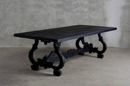 Hand Carved Rectangle Pedestal Dining Table with Scroll Legs in Natural Finish Dining Table - Bone Inlay Furnitures