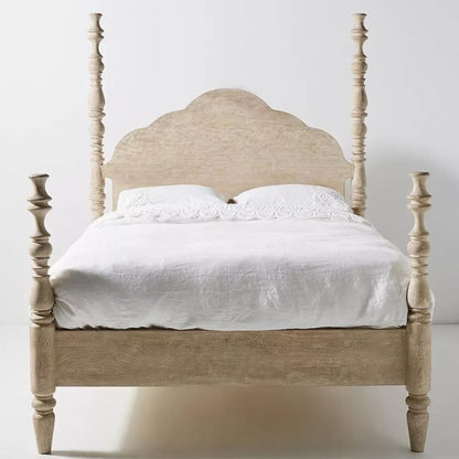 Hand Carved Rosalie Four - Poster Bed | Solid Wood Wooden Carved Platform Bed Beds & Bed Frames - Bone Inlay Furnitures