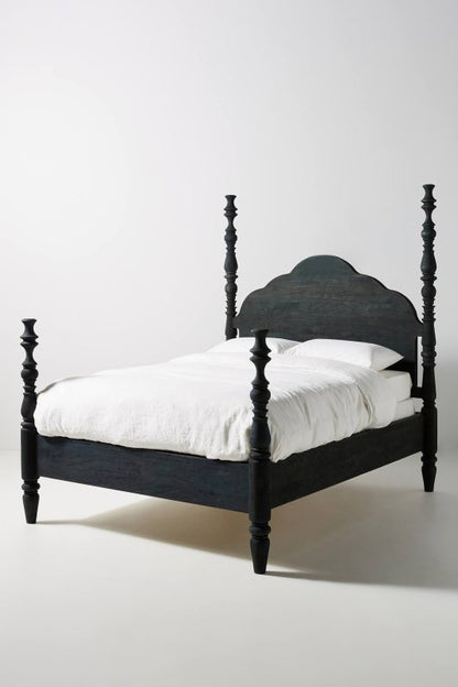Hand Carved Rosalie Four - Poster Bed | Solid Wood Wooden Carved Platform Bed Beds & Bed Frames - Bone Inlay Furnitures
