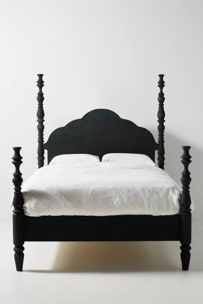 Hand Carved Rosalie Four - Poster Bed | Solid Wood Wooden Carved Platform Bed Beds & Bed Frames - Bone Inlay Furnitures
