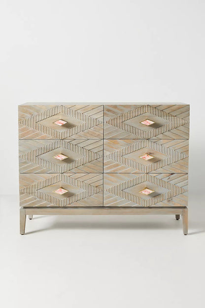 Hand Carved Samuel Six - Drawer Dresser | Large Storage Furniture Chest of Drawers - Bone Inlay Furnitures