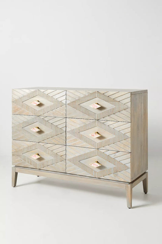 Hand Carved Samuel Six - Drawer Dresser | Large Storage Furniture Chest of Drawers - Bone Inlay Furnitures